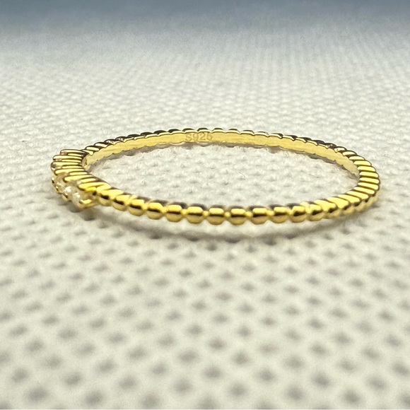 New Gold-Plated Sterling Silver & 5 Moissanite Stone Stackable Ring - Picture 3 of 6